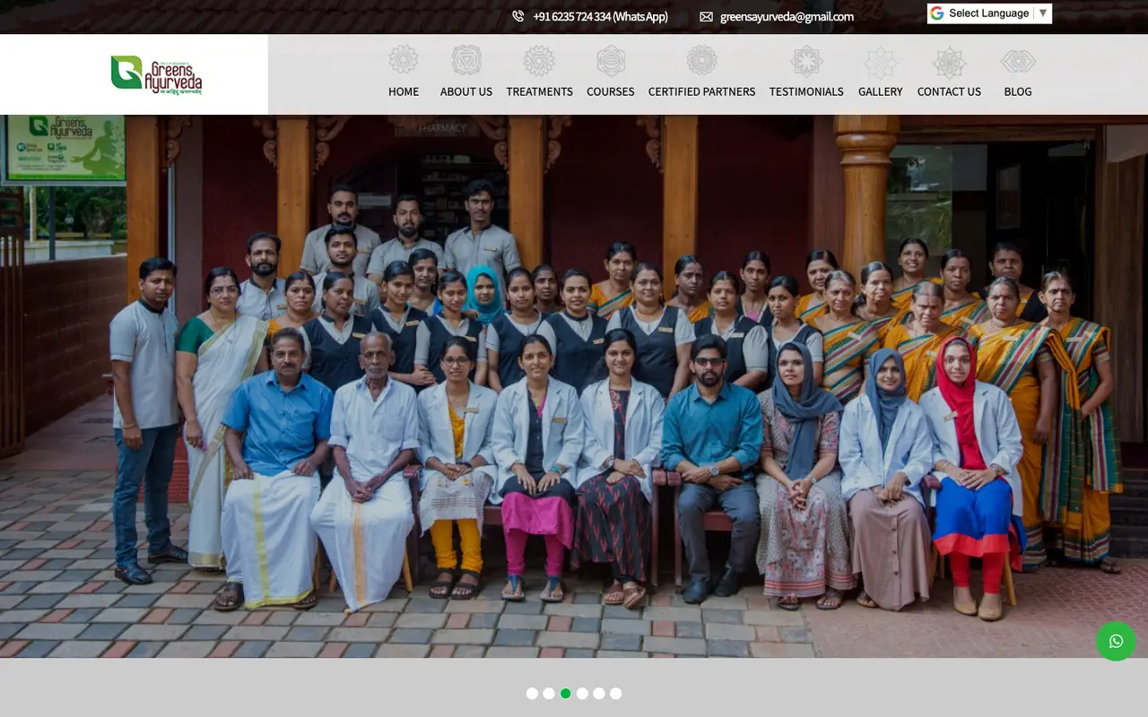 Greens Ayurveda website homepage — greensayurveda.com