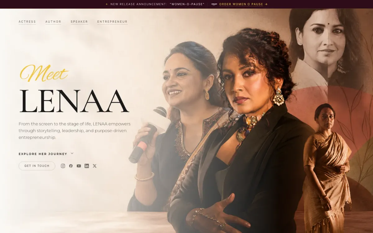 Lenaa website homepage screenshot — personal brand website design project by Teknoppy, Kerala