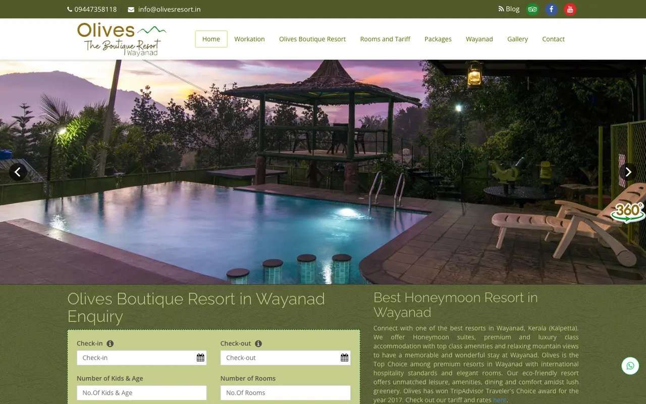 Olives Boutique Resort Wayanad website homepage — olivesresort.in