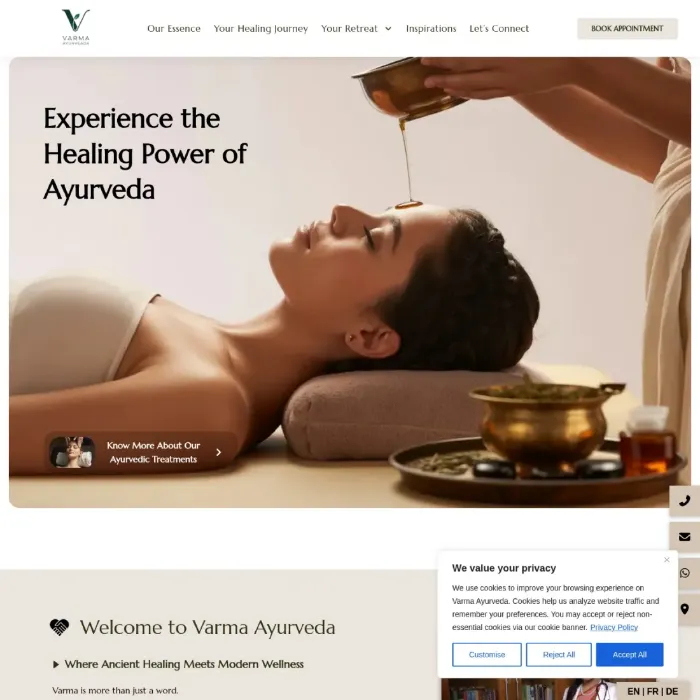 Varma Ayurveda — WordPress Development website homepage screenshot