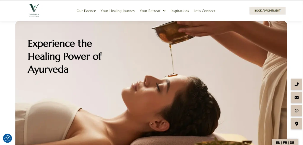 Teknoppy website project - Varma Ayurveda wellness retreat homepage